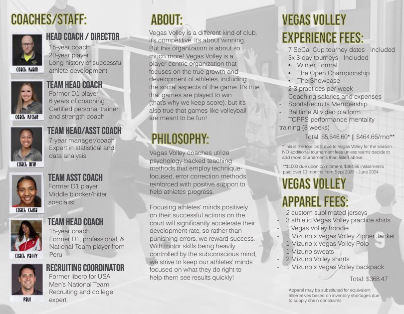Vegas Volley Club volleyball in Las Vegas and Henderson - boys club brochure